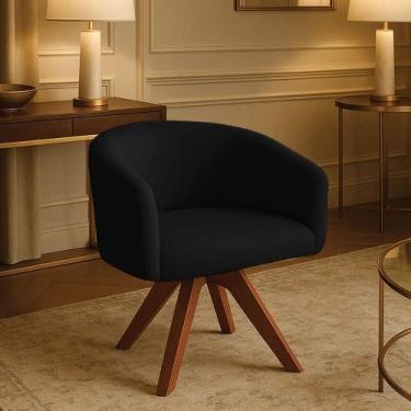 Imagem de Poltrona Sala Base Giratória Madeira Arielle Veludo Preto D03 - D'ross