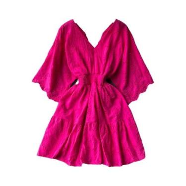 Imagem de Vestido Midi Vintage Feminino Com Bordado Em Renda Decote Em V Branco 