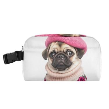 Imagem de TSENQUE Lancheira personalizada fofa com estampa de chapéu rosa pug para meninos mulheres meninas lancheira térmica macia portátil com estampa animal infantil lancheira para trabalho