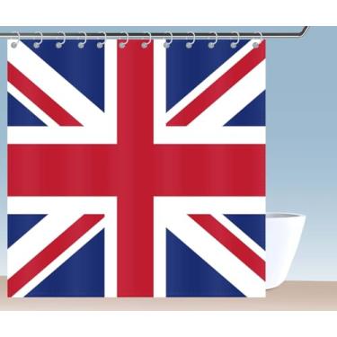 Imagem de Petite Pine Cortina de chuveiro de poliéster com bandeira britânica de 72 × 72 polegadas, com ganchos e ilhós, decoração de banheiro inglesa à prova d'água 182 × 182 cm, cortinas de acessórios de