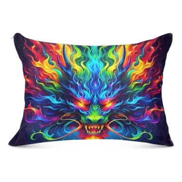 Imagem de Capa de almofada decorativa colorida de arte de dragão de fogo em poliéster padrão king queen size fronha fofa fronha corporal, tamanho Queen, 50 cm x 76 cm