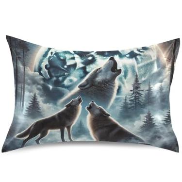 Imagem de Capas de almofada de cetim com estampa de lobo padrão Queen King Capas de travesseiro modernas para decoração de cama, tamanho Queen, 76 cm x 50 cm
