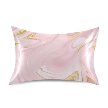 Imagem de Fronhas de almofada floral arte dourada rosa estética cetim refrescante king queen padrão fronhas impressas macio cama fronha queen tamanho 76,2 cm x 50,8 cm