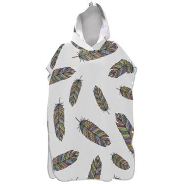 Imagem de Joisal Poncho de surfe trocador de roupão adulto praia moletom toalha floral leve unissex adulto poncho com capuz colorido boho penas branco