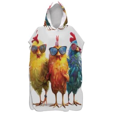 Imagem de Joisal Poncho de surfe trocador de roupão adulto praia com capuz toalha de banho reutilizável engraçado galinhas poncho masculino com capuz