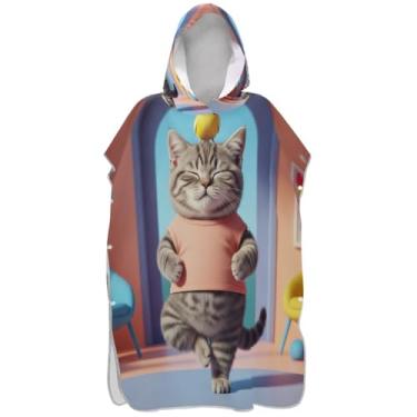 Imagem de Joisal Poncho de surfe para adultos trocador com capuz toalha de natação reutilizável unissex adulto poncho com capuz gato brincalhão fofo