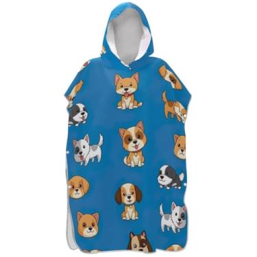 Imagem de Joisal Poncho de surfe para mudança de roupão de praia com capuz toalha floral plus size unissex adulto poncho com capuz fofo desenho animado cão azul