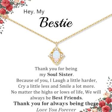 Imagem de DONYUDE Presentes de Natal para filha, mãe, irmã, meias de ouro, colar de opala para mulheres, melhor amiga, neta, com opala e pedra do mês de outubro, joias, presentes de aniversário, normal, Aço