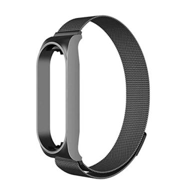 Imagem de Pulseira Metal Estilo Milanês Magnética Regulável Compatível com Xiaomi Mi Band 7 (Preto)