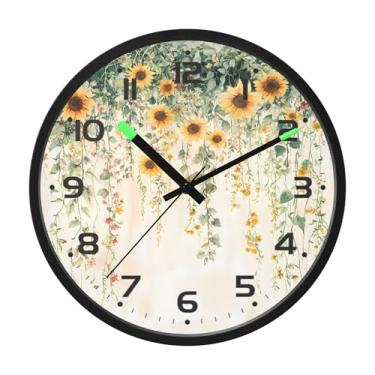 Imagem de SEHANY Relógio de parede vintage com flores de videira silencioso, sem tique-taque, relógio redondo operado por bateria, controle de som, luz noturna, relógios de parede para sala de estar, cozinha