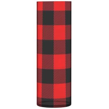 Imagem de Vaso de flores de cilindro xadrez vermelho preto xadrez decorativo de plástico personalizado bonito exclusivo floral decoração moderna, 30 cm x 9,9 cm