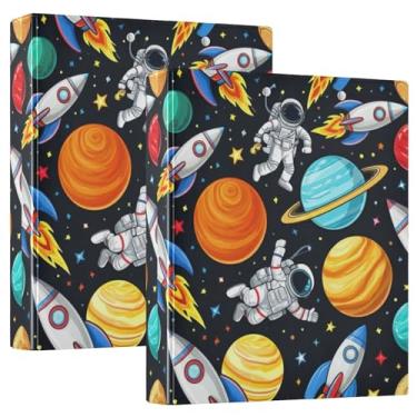 Imagem de Desenhos animados coloridos planetas espaço três fichários 1,5 polegada comporta 200 folhas fofas pastas portfólio anel redondo fichário de escritório, 31,5 x 27 x 6 cm, 1 pacote