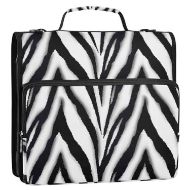 Imagem de Fichários de 3,8 cm (1 1/5.1 cm) fichário organizador de zebra preto e branco com zíper com alça de ombro para escola, suporte grande para 500 folhas
