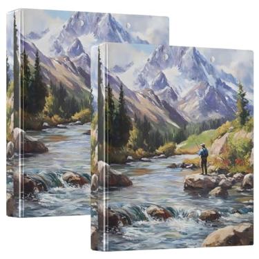 Imagem de Fichário personalizado com três anéis de pintura de riacho de montanha de pescador, 200 folhas, 3 pastas de anel, fichário de apresentação de anel redondo, 31,5 x 27 x 6 cm, 1 pacote