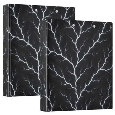 Imagem de Fichários de 3 anéis brancos personalizados pretos relâmpago de 3 cm comporta 200 folhas, 3 pastas de anéis, impressão de fichário redondo, 31,5 x 27 x 6 cm, 1 pacote
