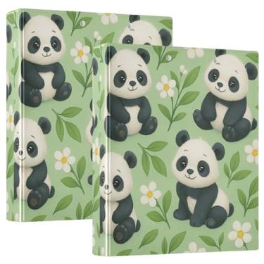 Imagem de Fichários de 3 anéis verdes personalizados de desenho animado Pandas 3 polegadas comporta 200 folhas, pastas, caderno, anel redondo, fichário de receitas, 31,5 x 27 x 6 cm, pacote com 2