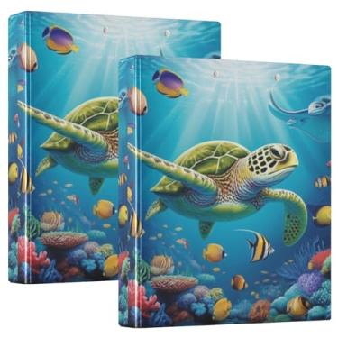 Imagem de Fichários subaquáticos de tartaruga marinha vibrante, 3 polegadas, 3 anéis, comporta 200 folhas, portfólio, anel redondo, fichário, 31,5 x 27 x 6 cm, pacote com 2