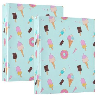 Imagem de Fichários personalizados para sorvete de 3,8 cm, 3 anéis, 200 folhas, caderno, anel redondo fofo, fichário resistente, 31,5 x 27 x 6 cm, pacote com 2