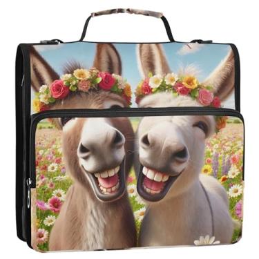 Imagem de Fichários com 3 anéis de 3 anéis, resistente e fofo, animal engraçado, com zíper, bolsa de fichário com alça para escola, estojo de armazenamento colorido com alça