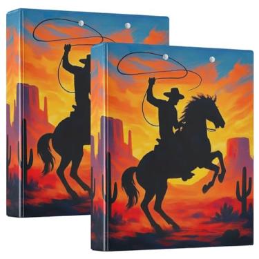 Imagem de Fichário personalizado com três argolas de cavalo caubói deserto pôr do sol 3,5 polegadas, 200 folhas, caderno, anel redondo, fichário de receitas, 31,5 x 27 x 6 cm, 1 pacote