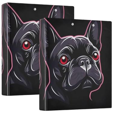 Imagem de Fichário de 3 anéis preto buldogue francês com 3 argolas de 3 cm, 200 folhas, fichário fofo para prancheta, 31,5 x 27 x 6 cm, 1 pacote