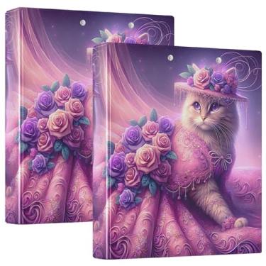 Imagem de Fichário engraçado gatinho rosa com 3 anéis de 3 cm, 200 folhas, portfólio de designer, fichário redondo, fichário de escritório, pacote com 2