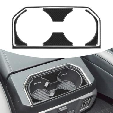 Imagem de Agulier Compatível com painel de suporte de copo de corrimão traseiro de carro, adesivo de moldura de proteção de fibra de carbono real acessórios interiores decoração para Ford F150 2015-2020 (preto)