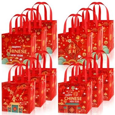Imagem de HOWAF 12 peças de sacos de presente não tecidos de ano novo chinês com alças, sacos de presente para decoração de ano novo chinês para festa de festival de primavera, sacos de doces e sacos de doces