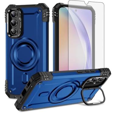 Imagem de Furiet Capa de celular para Samsung Galaxy A54 5G com protetor de tela de vidro temperado, duas camadas, amortecedor rígido, carregamento sem fio, suporte Magsafe, silicone macio, híbrido para A545G