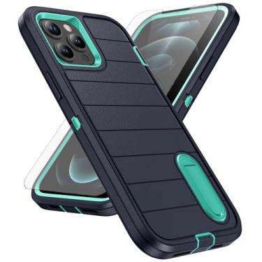 Imagem de Asuwish Capa de celular para iPhone 12 Pro Max 6.7 com protetor de tela de vidro temperado e suporte macio Slicone Hard Holder iPhone12promax 5G i 12s Plus iPhone12 12pro Promax mulheres homens ciano