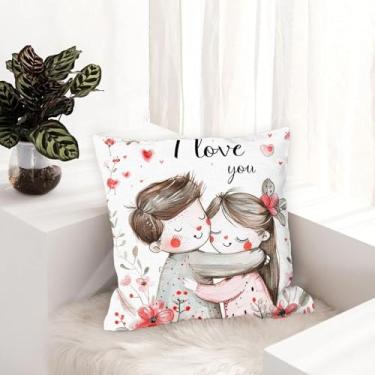 Imagem de Conjunto de 1 capa de almofada decorativa Love para sofá quadrada para dia dos namorados, capa de almofada para casa de fazenda ao ar livre, sofá, sala de estar, quarto, decoração de casa 45 x 45 cm