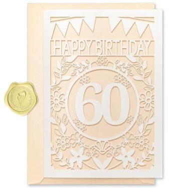 Imagem de Cartão de feliz aniversário - Cartão de felicitações de papel cortado a laser para 40º 50º 60º 70º aniversário, lembrança de presente bonito e exclusivo para mulheres, perfeito para amiga, neta, filha