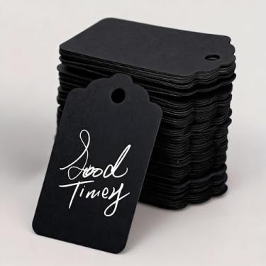 Imagem de 100 peças/conjunto de etiquetas de papel kraft em branco, cartão de papelão com cordas, faça você mesmo, desenho à mão, etiqueta de presente, festa de casamento, doces, decoração de presente (preto, 5
