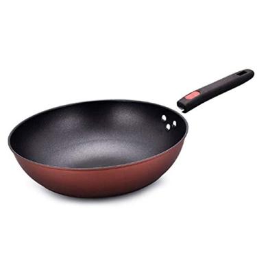 Imagem de Conjuntos de panelas panela de ferro wok tradicional artesanal wok de ferro panela antiaderente sem revestimento indução e fogão a gás panelas (tamanho: 34 cm) (preto 32 cm)