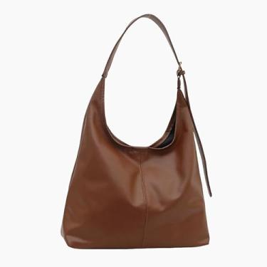 Imagem de Bolsa estilo vintage de grande capacidade – Bolsa de couro PU elegante e durável com fecho de zíper, multifuncional, Marrom, Morden