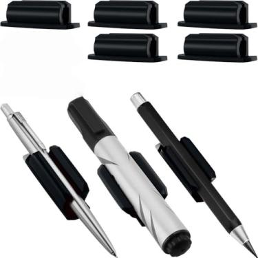 Imagem de Conjunto de 5 porta-lápis adesivos, organizador de canetas adesivas para mesa e qualquer superfície, material preto para professores e acessórios de mesa de escritório para sala de aula