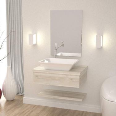 Imagem de Bancada para Banheiro c/ Cuba Rt45 Prateleira e Espelheira 606w Metrópole Compace