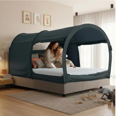 Imagem de Barraca de cama, barraca de sonho, abrigo, cabine, interior, privacidade, quente, respirável, pop up, tamanho Queen para crianças e adultos, patente pendente PitchBlack(Não incluído)
