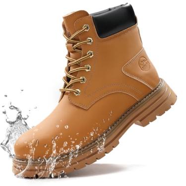 Imagem de GUSAYEX Botas de trabalho resistentes à água com bico de aço para homens, confortáveis botas de construção industrial, sapatos utilitários leves, sola de borracha, sapatos de segurança de couro