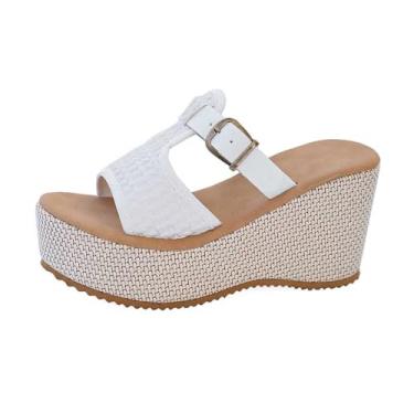 Imagem de Sapatos femininos de salto plataforma primavera verão moderno casual versátil cor sólida, Branco, 39