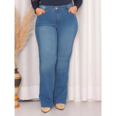 Imagem de Calça Flare Jeans Feminina Plus Size Clara cintura alta boca larga lyc