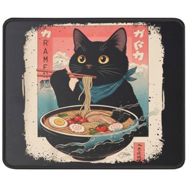 Imagem de Tapete de rato de ramen preto estilo japonês, tapete de rato de arte vintage, base de borracha antiderrapante, 24 x 19 cm