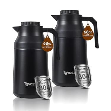 Imagem de 2 jarras de café térmicas isoladas de aço inoxidável para líquido quente a vácuo, pote térmico, dispensador de creme para manter leite de água quente (preto/preto, 1,927 g)