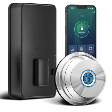 Imagem de Schloß Fechadura de porta de entrada sem chave, fechadura inteligente com impressão digital com controle de aplicativo, maçaneta biométrica, fechadura inteligente para porta da frente, impermeável,