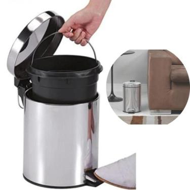Imagem de Lixeiras Cesto Com Alça De Lixo Com Pedal 3,5 e 12 Litros Inox Banheir