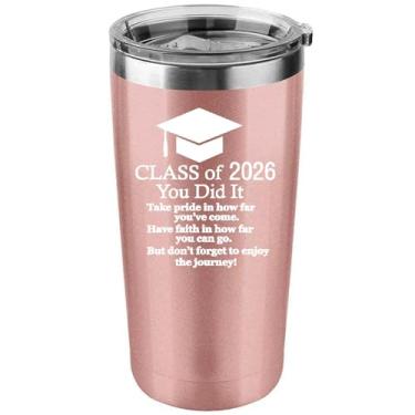 Imagem de Presente motivacional de formatura 2023 para ele e ela, 590 ml, caneca insultada de aço inoxidável, presente inspirador para faculdade (ouro rosa)