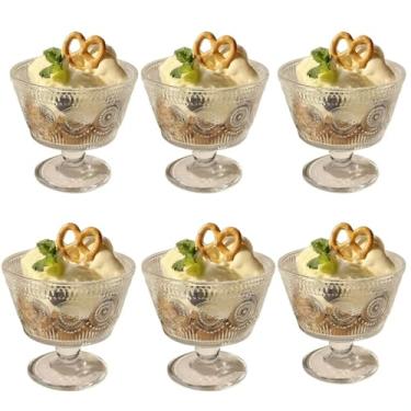 Imagem de LemonRoad 6 peças de tigela de vidro de 250 ml com pedestal, tigela de sobremesa com pés, design de girassol, prato de sobremesa, para sorvete, bolo, pastelaria, salada, frutas, chás de presente