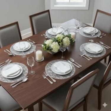 Imagem de Lugar Americano Redondo PVC Mesa Posta 38cm Resistente 6 Unidades Prata