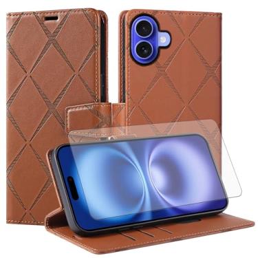 Imagem de Asuwish Capa de telefone para iPhone 16 6,1 polegadas com protetor de tela de vidro temperado PU couro sintético flip porta-cartão de crédito slot suporte robusto Folio Cell i Phone16 i16 16 capa