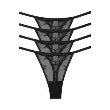 Imagem de Conjunto De Lingerie Sexy Feminina Em Renda 4PCS, Tanga Transparente D